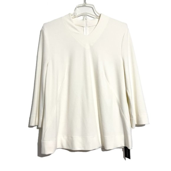 Marc Cain Stretch Ivory 3/4 Sleeve V-Neck Top - Picture 1 of 13
